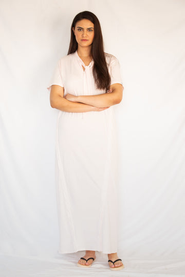 Robe Maxi en Coton - Col foulard et manches courtes